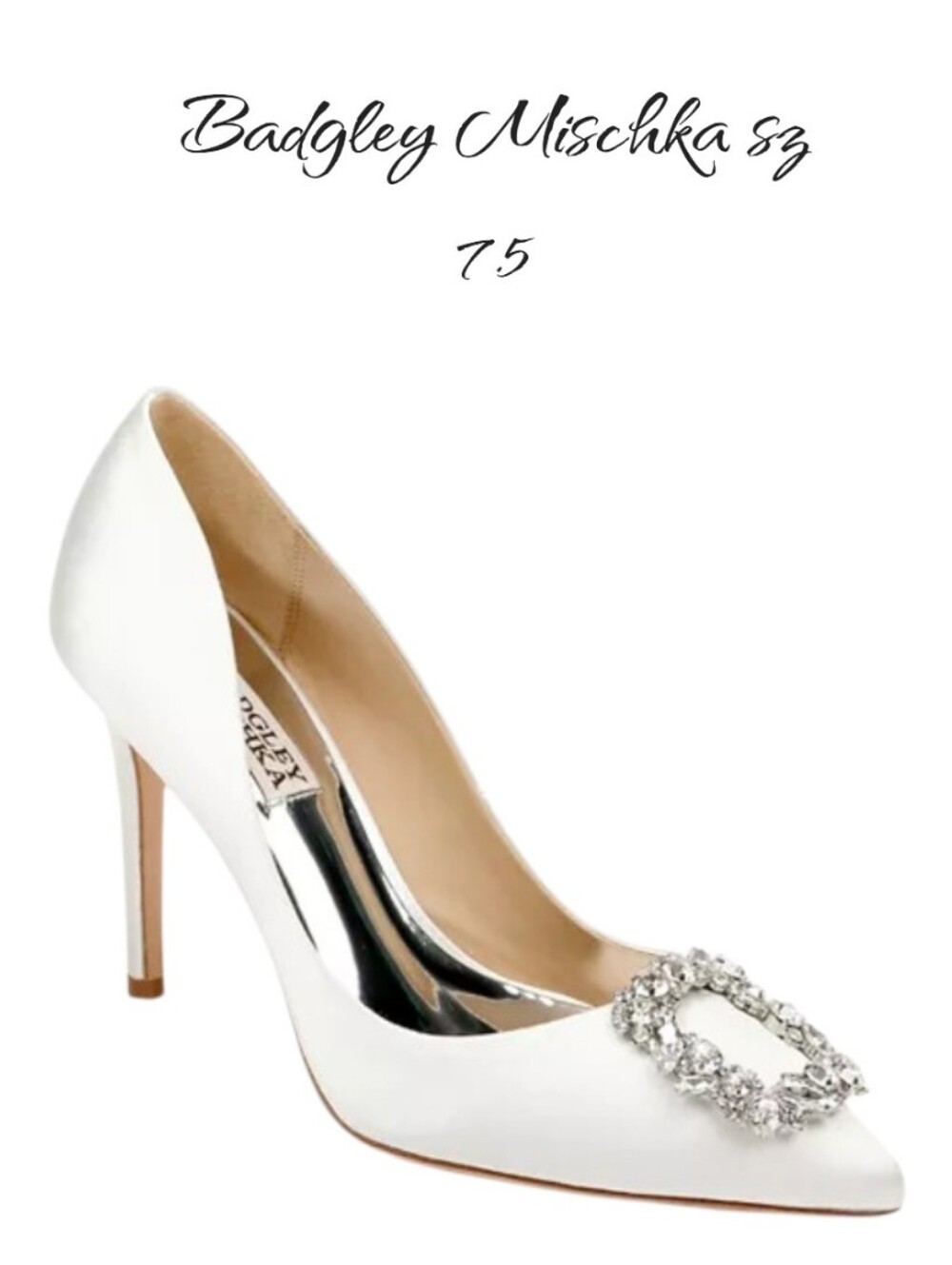 Badgley Mischka Cher Crystal Buckle Satin Pumps White Size 7.5 - Picture 2 of 16